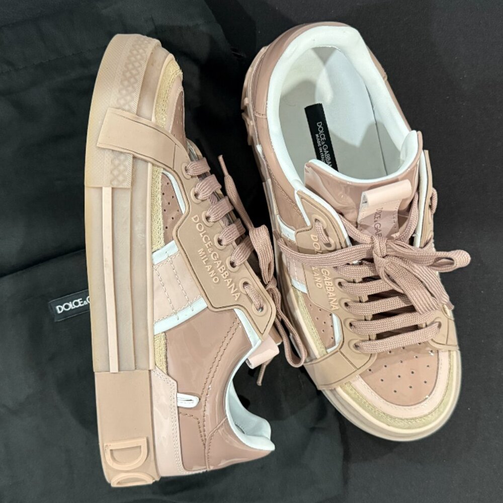 Dolce & Gabbana Beige Leather 2.Zero Lace Up Sneakers